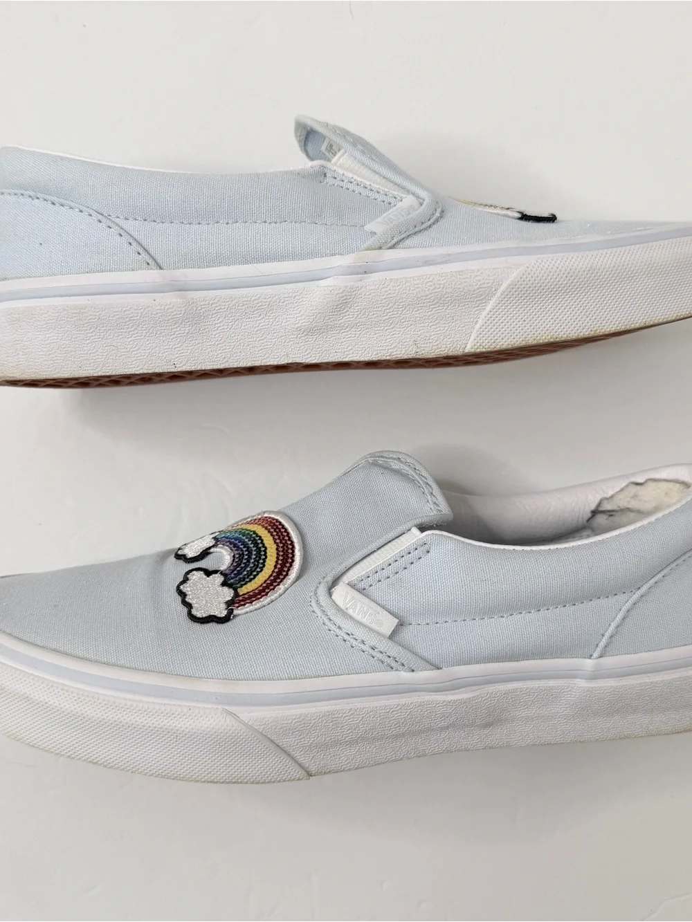 Vans Blue Canvas Slip On With Sequin Rainbow Jr Kids 6 women’s 8